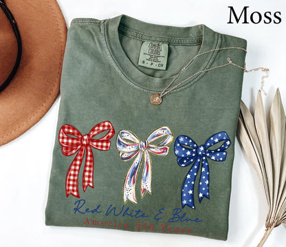 Comfort Colors Red White  Blue America 250th Anniversary Shirt Independence Day Shirt Patriotic Bow Shirt Coquette 4th Of July Gift 1782290623818.jpg