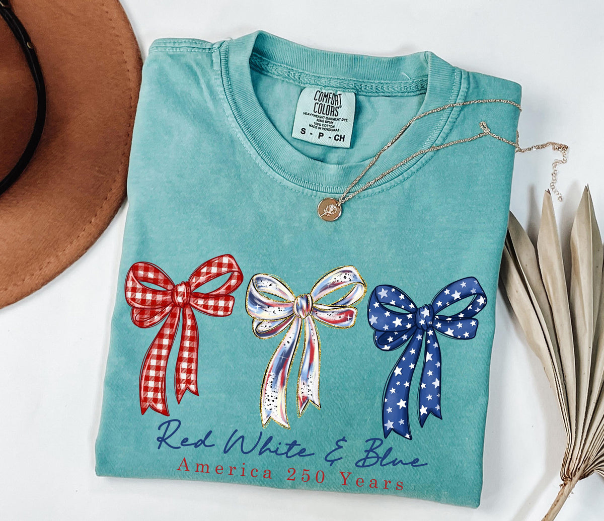 Comfort Colors Red White  Blue America 250th Anniversary Shirt Independence Day Shirt Patriotic Bow Shirt Coquette 4th Of July Gift 1782290624568.jpg