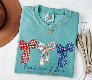 Comfort Colors Red White  Blue America 250th Anniversary Shirt Independence Day Shirt Patriotic Bow Shirt Coquette 4th Of July Gift 1782290624568.jpg