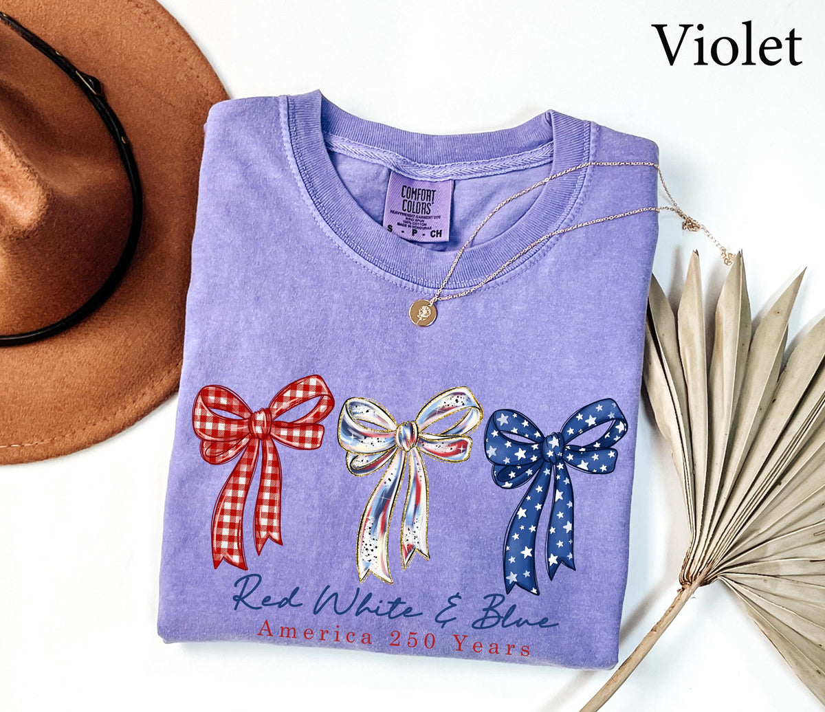 Comfort Colors Red White  Blue America 250th Anniversary Shirt Independence Day Shirt Patriotic Bow Shirt Coquette 4th Of July Gift 1782290624598.jpg