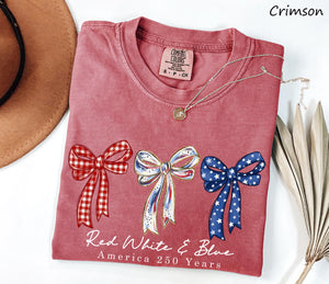 Comfort Colors Red White  Blue America 250th Anniversary Shirt Independence Day Shirt Patriotic Bow Shirt Coquette 4th Of July Gift 1782290624657.jpg
