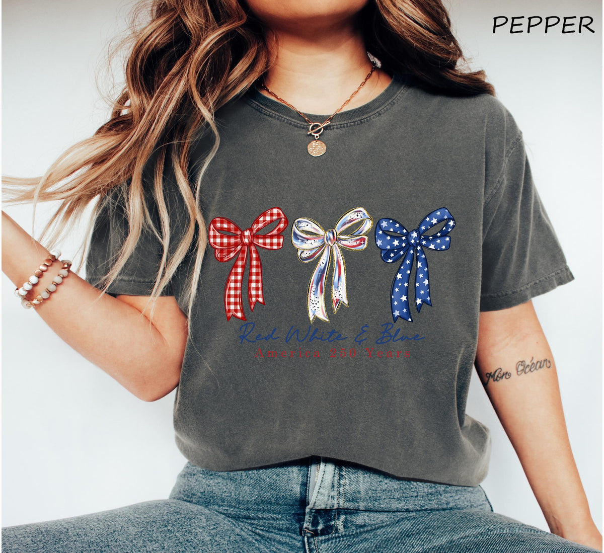 Comfort Colors Red White  Blue America 250th Anniversary Shirt Independence Day Shirt Patriotic Bow Shirt Coquette 4th Of July Gift 1782290624998.jpg