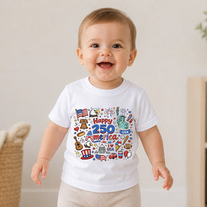 Happy 250 Years Kids T Shirt 1776 2026 Usa Anniversary Shirt Patriotic Doodle America Tee For Kids 1782355535745.jpg