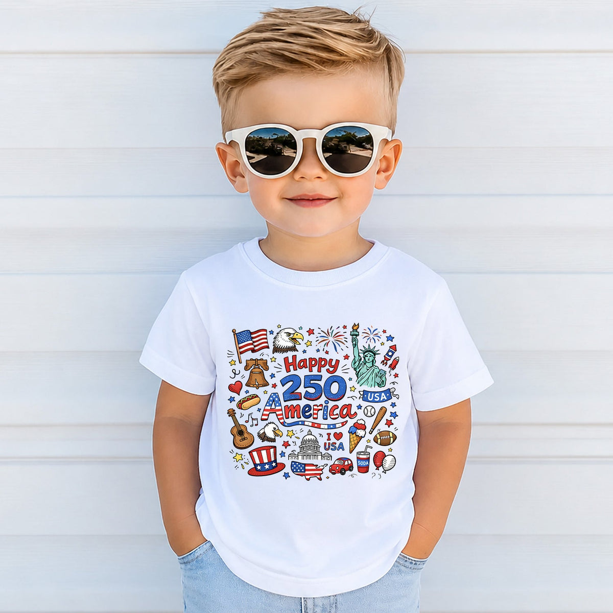 Happy 250 Years Kids T Shirt 1776 2026 Usa Anniversary Shirt Patriotic Doodle America Tee For Kids 1782355535791.jpg