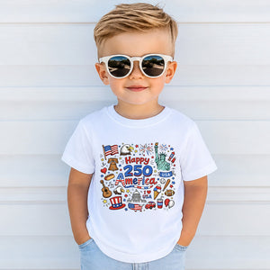 Happy 250 Years Kids T Shirt 1776 2026 Usa Anniversary Shirt Patriotic Doodle America Tee For Kids 1782355535791.jpg