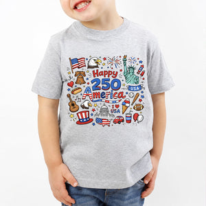 Happy 250 Years Kids T Shirt 1776 2026 Usa Anniversary Shirt Patriotic Doodle America Tee For Kids 1782355535797.jpg