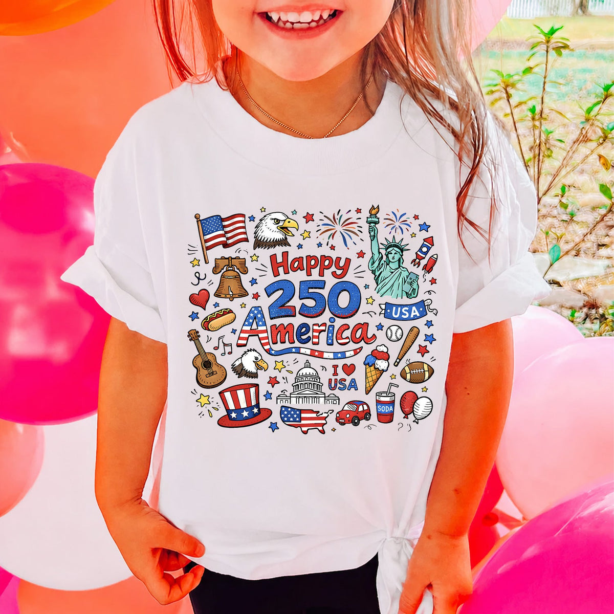 Happy 250 Years Kids T Shirt 1776 2026 Usa Anniversary Shirt Patriotic Doodle America Tee For Kids 1782355535974.jpg