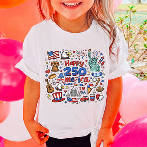 Happy 250 Years Kids T Shirt 1776 2026 Usa Anniversary Shirt Patriotic Doodle America Tee For Kids 1782355535974.jpg
