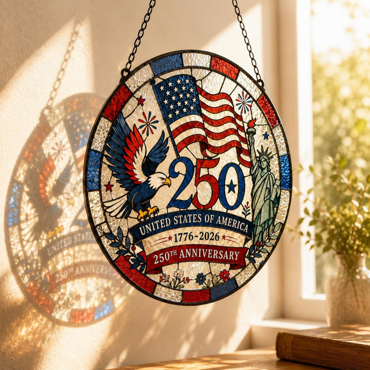 Usa 250th Anniversary Stained Glass Suncatcher Patriotic Eagle Flag Window Hanging 1782463441509.jpg