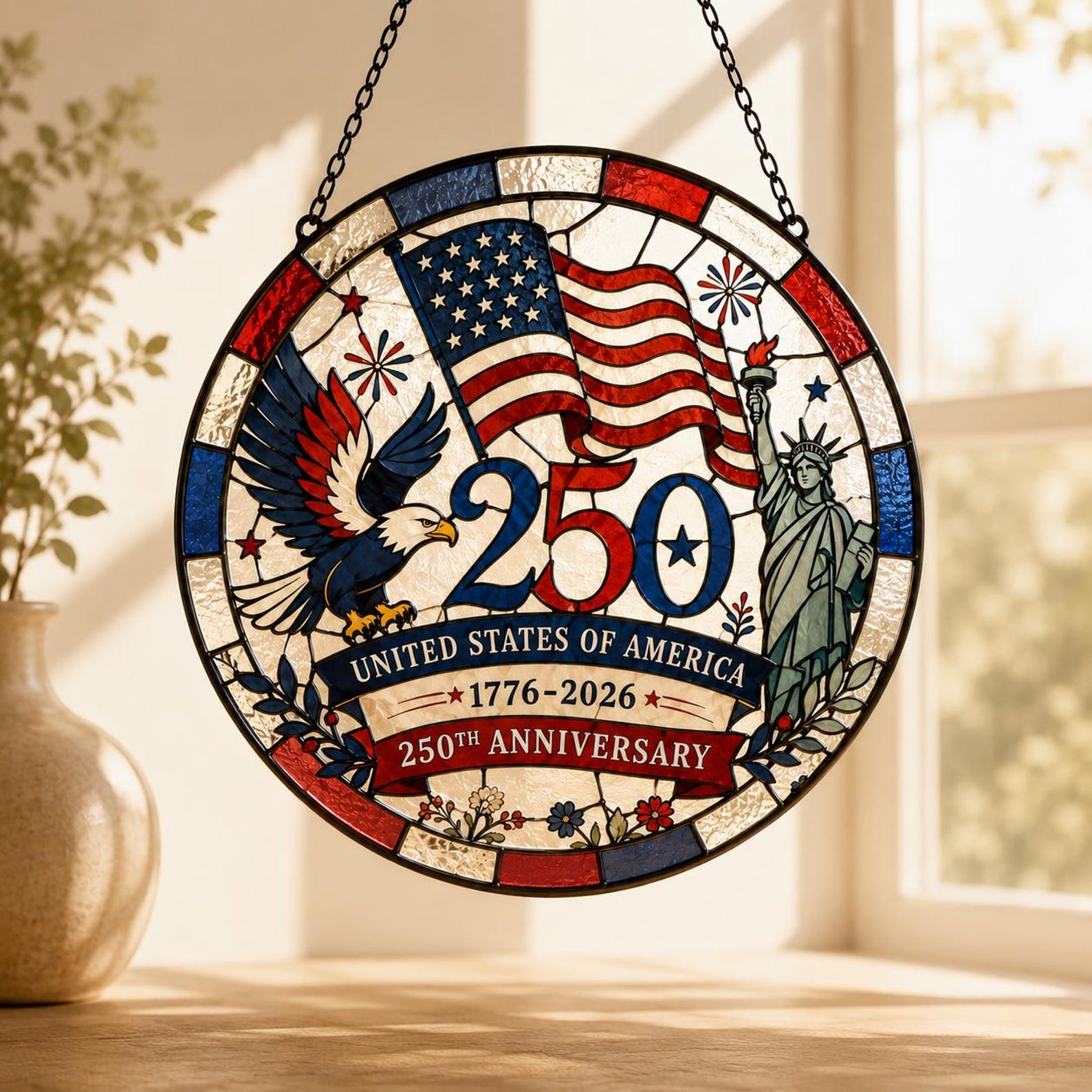 Usa 250th Anniversary Stained Glass Suncatcher Patriotic Eagle Flag Window Hanging 1782463441518.jpg