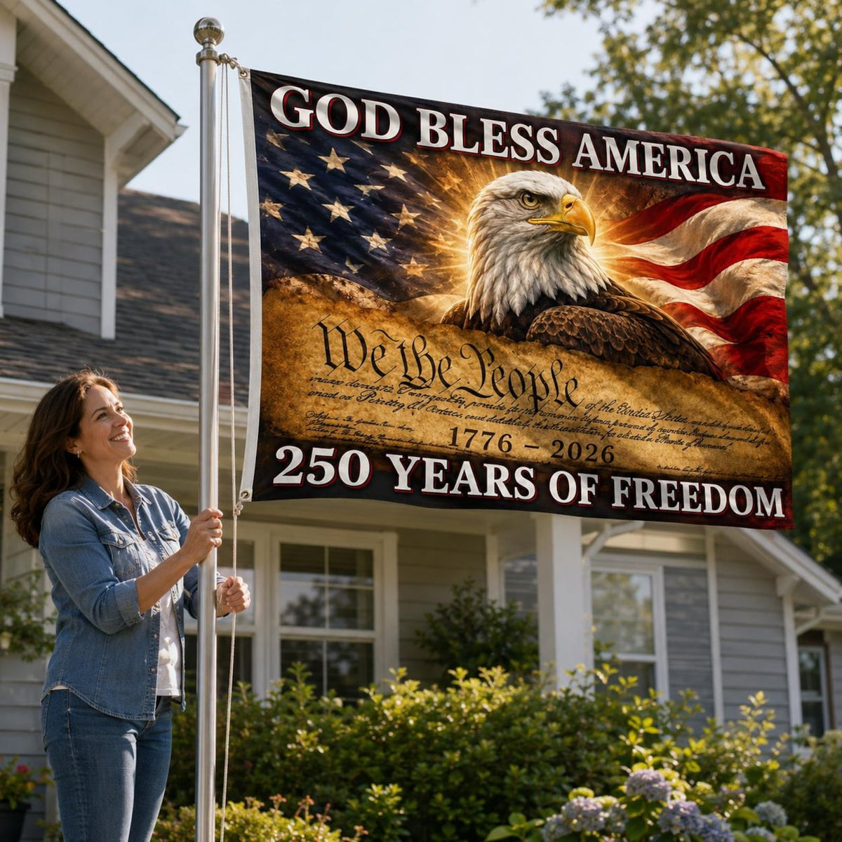 250th Anniversary God Bless America Flag Patriotic Eagle Yard Banner We The People House Flag 1782463846516.jpg