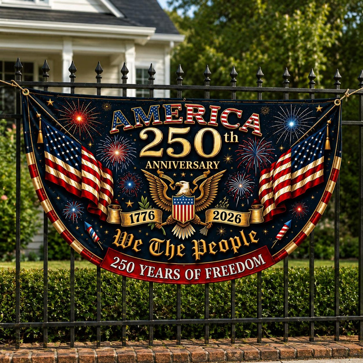 America 1776 2026 Semicircle Fence Flag Usa 250th Anniversary Patriotic Bunting Banner Freedom Porch Decor 4th Of July Gift Veteran Gift 1782531010334.jpg