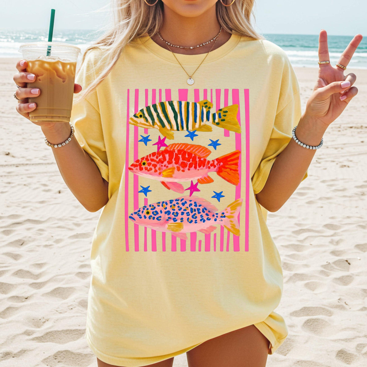 Comfort Colors Fish Shirt   Summer Boho Tee   Coastal Beach T Shirt   Tropical Bright Color Fish Tshirt   Retro Graphic Ocean Life Tee 1782534878164.jpg