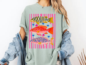 Comfort Colors Fish Shirt   Summer Boho Tee   Coastal Beach T Shirt   Tropical Bright Color Fish Tshirt   Retro Graphic Ocean Life Tee 1782534878182.jpg