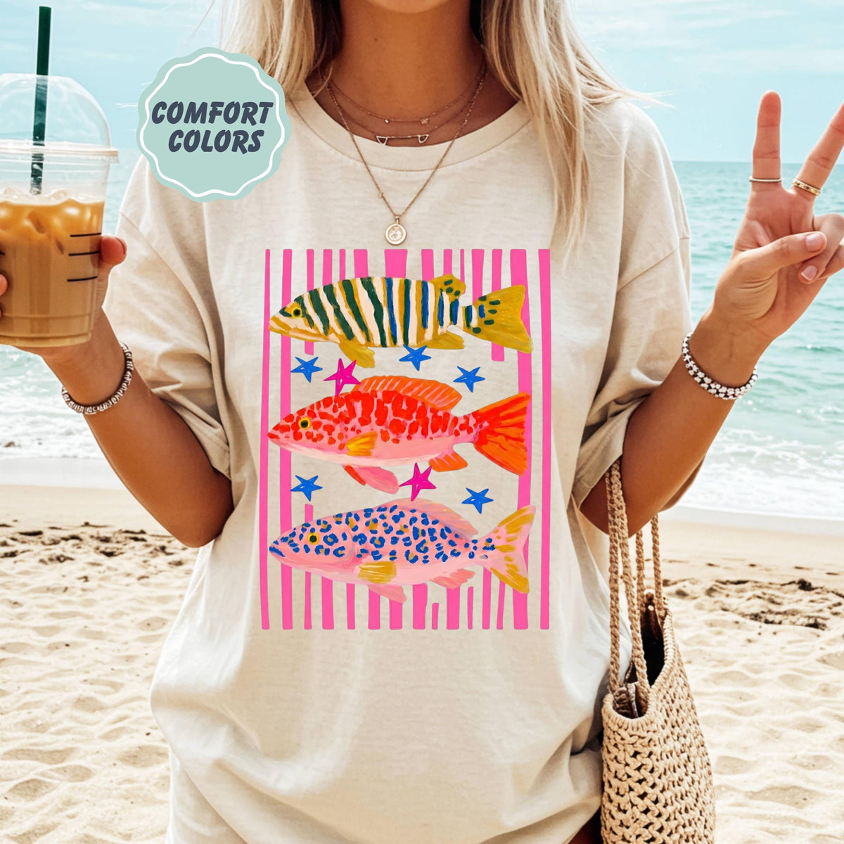 Comfort Colors Fish Shirt   Summer Boho Tee   Coastal Beach T Shirt   Tropical Bright Color Fish Tshirt   Retro Graphic Ocean Life Tee 1782534878195.jpg