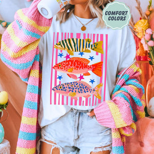 Comfort Colors Fish Shirt   Summer Boho Tee   Coastal Beach T Shirt   Tropical Bright Color Fish Tshirt   Retro Graphic Ocean Life Tee 1782534878509.jpg