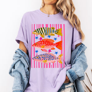 Comfort Colors Fish Shirt   Summer Boho Tee   Coastal Beach T Shirt   Tropical Bright Color Fish Tshirt   Retro Graphic Ocean Life Tee 1782534878532.jpg
