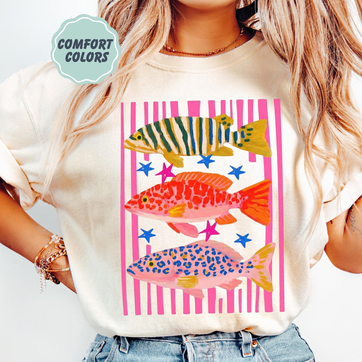 Comfort Colors Fish Shirt   Summer Boho Tee   Coastal Beach T Shirt   Tropical Bright Color Fish Tshirt   Retro Graphic Ocean Life Tee 1782534878576.jpg