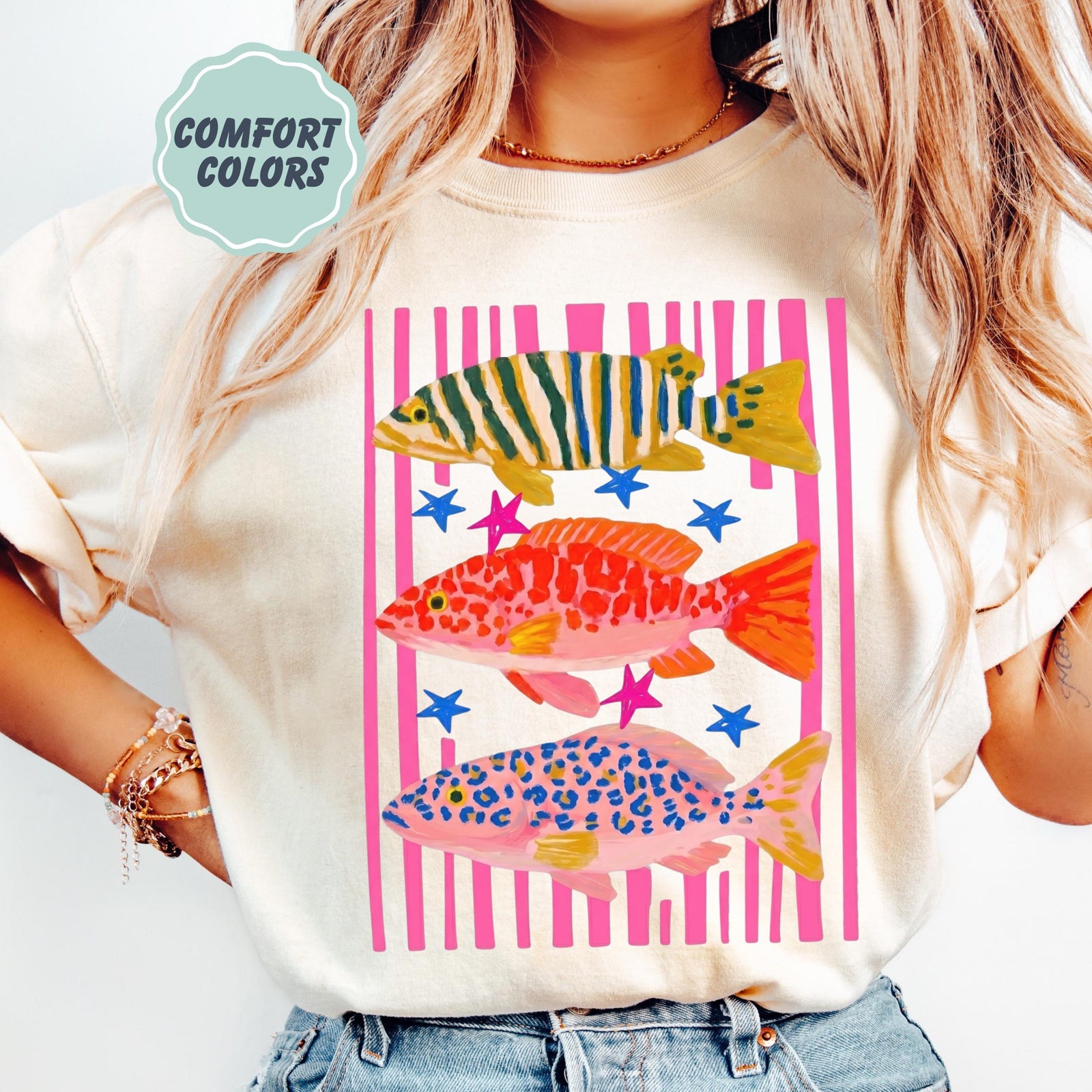 Comfort Colors Fish Shirt   Summer Boho Tee   Coastal Beach T Shirt   Tropical Bright Color Fish Tshirt   Retro Graphic Ocean Life Tee 1782534878576.jpg