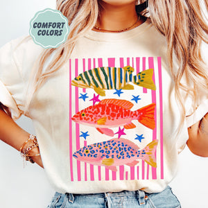 Comfort Colors Fish Shirt   Summer Boho Tee   Coastal Beach T Shirt   Tropical Bright Color Fish Tshirt   Retro Graphic Ocean Life Tee 1782534878576.jpg