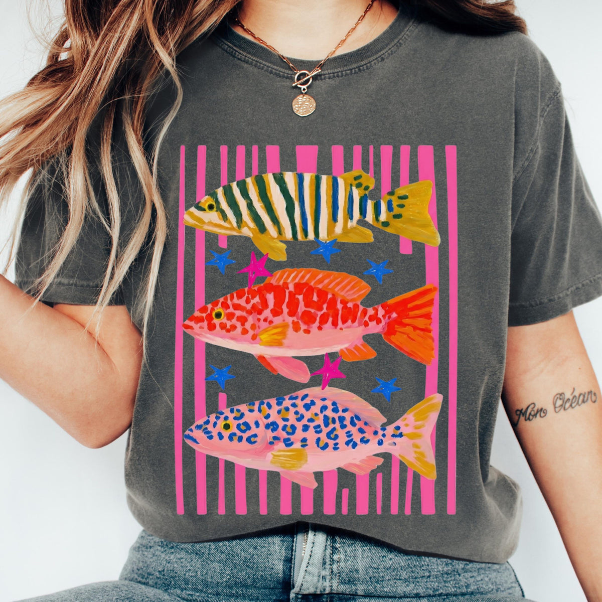Comfort Colors Fish Shirt   Summer Boho Tee   Coastal Beach T Shirt   Tropical Bright Color Fish Tshirt   Retro Graphic Ocean Life Tee 1782534878601.jpg