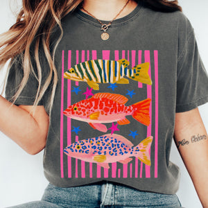 Comfort Colors Fish Shirt   Summer Boho Tee   Coastal Beach T Shirt   Tropical Bright Color Fish Tshirt   Retro Graphic Ocean Life Tee 1782534878601.jpg