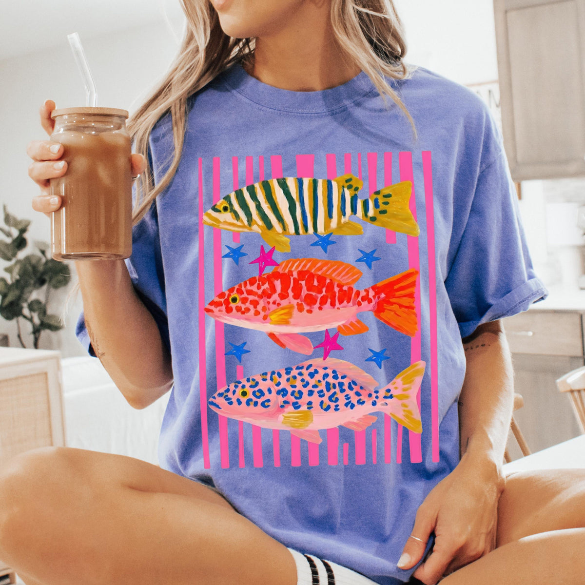 Comfort Colors Fish Shirt   Summer Boho Tee   Coastal Beach T Shirt   Tropical Bright Color Fish Tshirt   Retro Graphic Ocean Life Tee 1782534878622.jpg