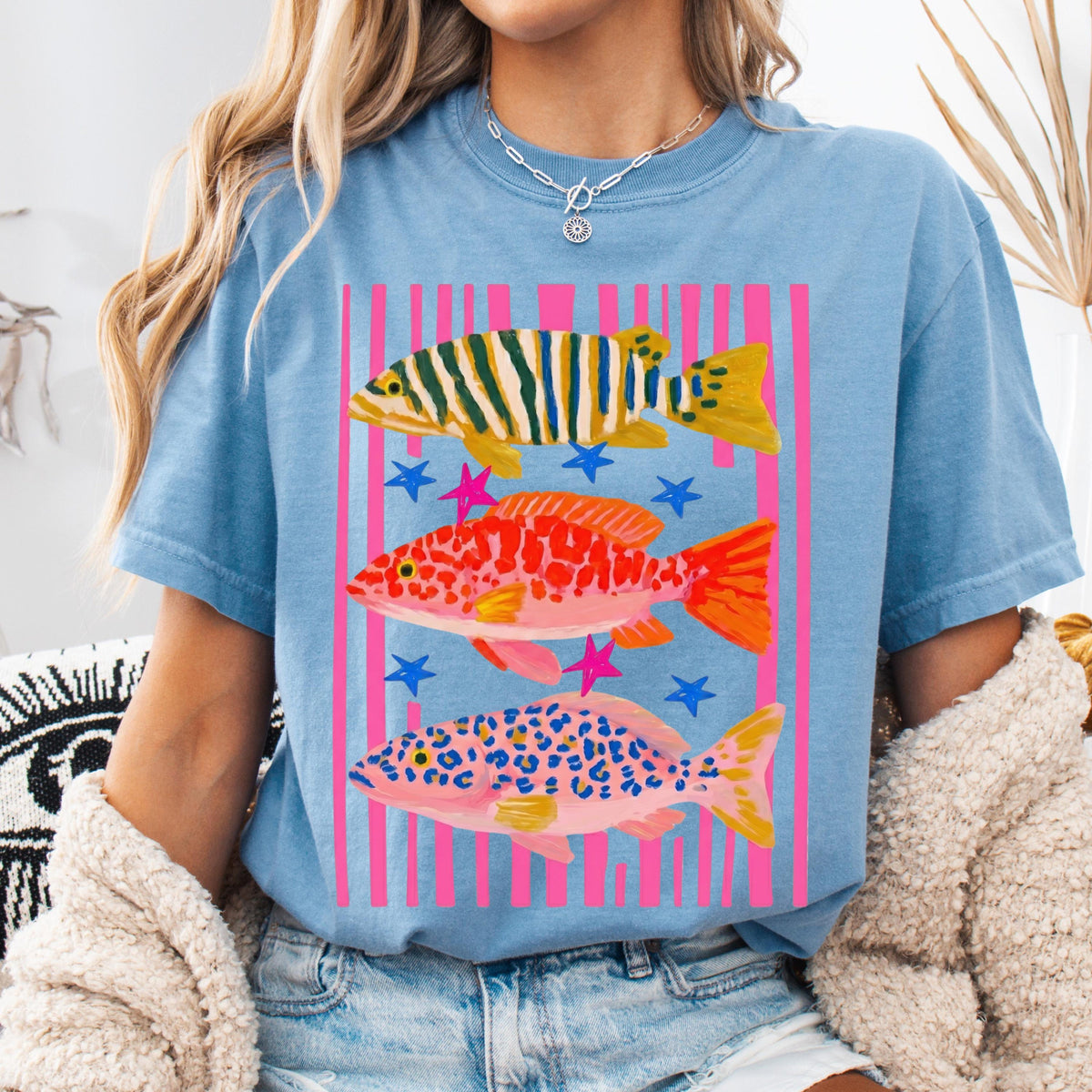 Comfort Colors Fish Shirt   Summer Boho Tee   Coastal Beach T Shirt   Tropical Bright Color Fish Tshirt   Retro Graphic Ocean Life Tee 1782534878675.jpg