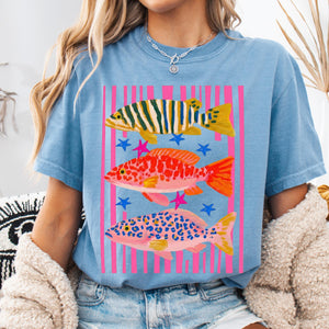 Comfort Colors Fish Shirt   Summer Boho Tee   Coastal Beach T Shirt   Tropical Bright Color Fish Tshirt   Retro Graphic Ocean Life Tee 1782534878675.jpg