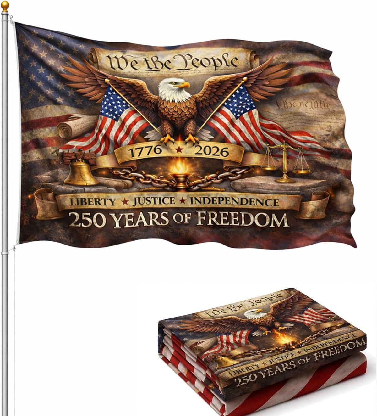 250th Anniversary Usa Flag 1776 2026 Patriotic Usa Flag Betsy Ross 13 Star Vintage American Flag Double Sided Outdoor Flag With Brass Grommets Fade Resistant   250 Years Of Freedom 1782535610926.jpg