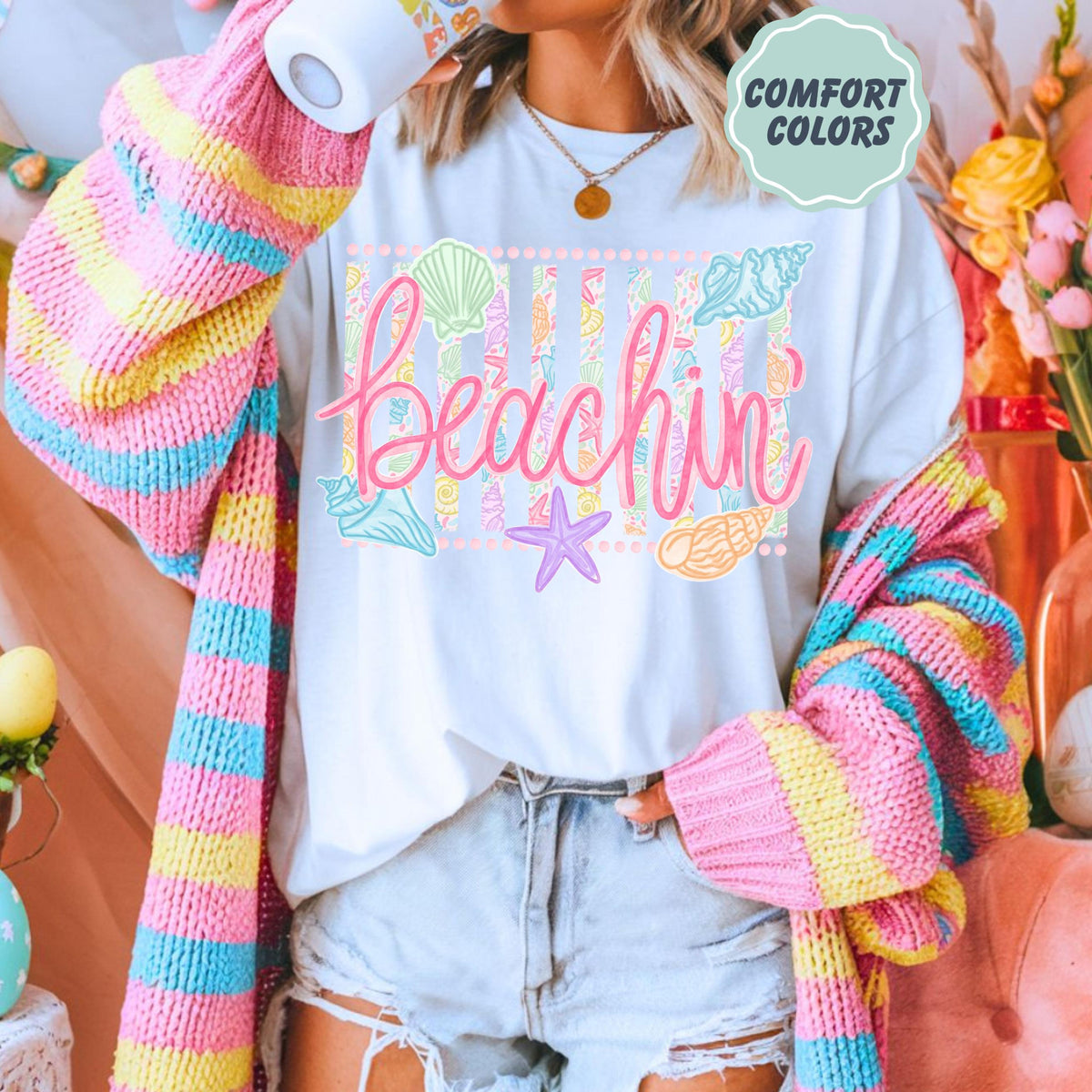 Comfort Colors Beachin Shirt   Beach Vibes Shirt   Boho Summer Tee   Beach Coastal Trending Stripes Cute Summer Graphic T Shirt 1782876077822.jpg