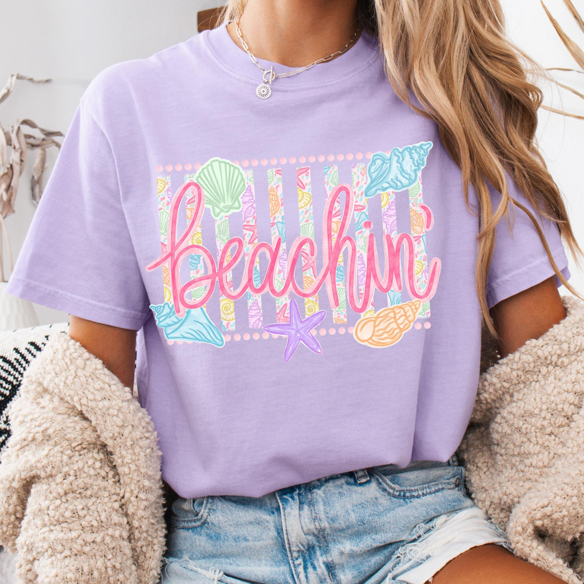 Comfort Colors Beachin Shirt   Beach Vibes Shirt   Boho Summer Tee   Beach Coastal Trending Stripes Cute Summer Graphic T Shirt 1782876078630.jpg