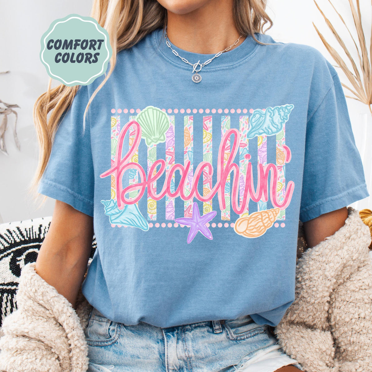 Comfort Colors Beachin Shirt   Beach Vibes Shirt   Boho Summer Tee   Beach Coastal Trending Stripes Cute Summer Graphic T Shirt 1782876078832.jpg