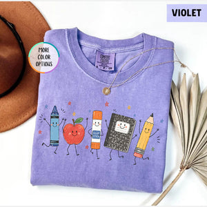 Comfort Colors Funny Teacher Life Shirt Back To School Gift Preschool Teacher School Supplies T Shirt Crayon Apple Pencil Notebook Shirt 1782878514762.jpg