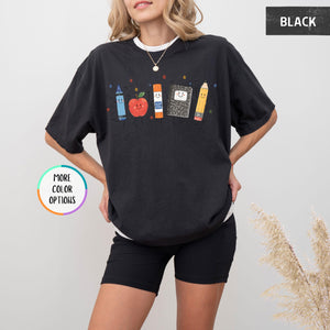 Comfort Colors Funny Teacher Life Shirt Back To School Gift Preschool Teacher School Supplies T Shirt Crayon Apple Pencil Notebook Shirt 1782878514984.jpg
