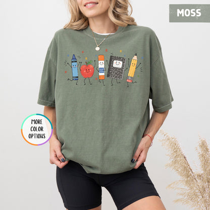 Comfort Colors Funny Teacher Life Shirt Back To School Gift Preschool Teacher School Supplies T Shirt Crayon Apple Pencil Notebook Shirt 1782878515131.jpg