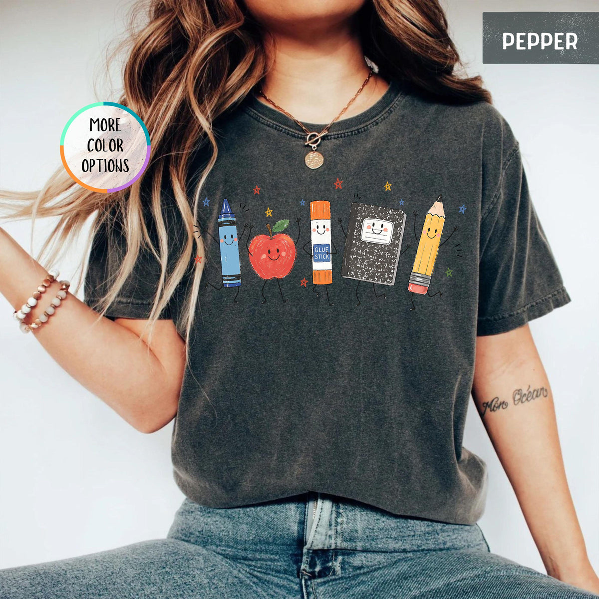 Comfort Colors Funny Teacher Life Shirt Back To School Gift Preschool Teacher School Supplies T Shirt Crayon Apple Pencil Notebook Shirt 1782878515221.jpg