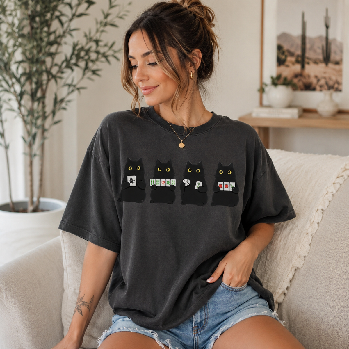 Mahjong Black Cat Shirt Funny Board Game Tshirt Game Night Gift For Her Women Mah Jongg Gift Comfort Colors Mahj Club Tee 1782981929859.png