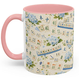 Mahjong Tile Coffee Mug Pink Floral Hydrangea  Mahjong Mom Gift  Coastal Grandmillennial Mahjong Lover Cup  Game Night Coffee Mug 1782986334556.jpg