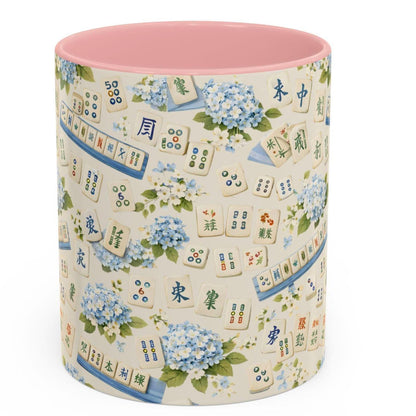 Mahjong Tile Coffee Mug Pink Floral Hydrangea  Mahjong Mom Gift  Coastal Grandmillennial Mahjong Lover Cup  Game Night Coffee Mug 1782986334636.jpg