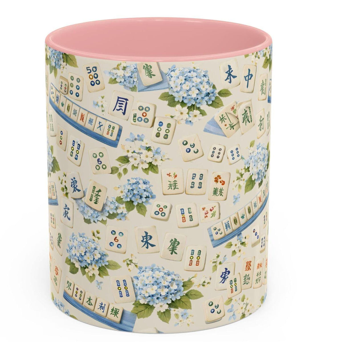 Mahjong Tile Coffee Mug Pink Floral Hydrangea  Mahjong Mom Gift  Coastal Grandmillennial Mahjong Lover Cup  Game Night Coffee Mug 1782986334636.jpg