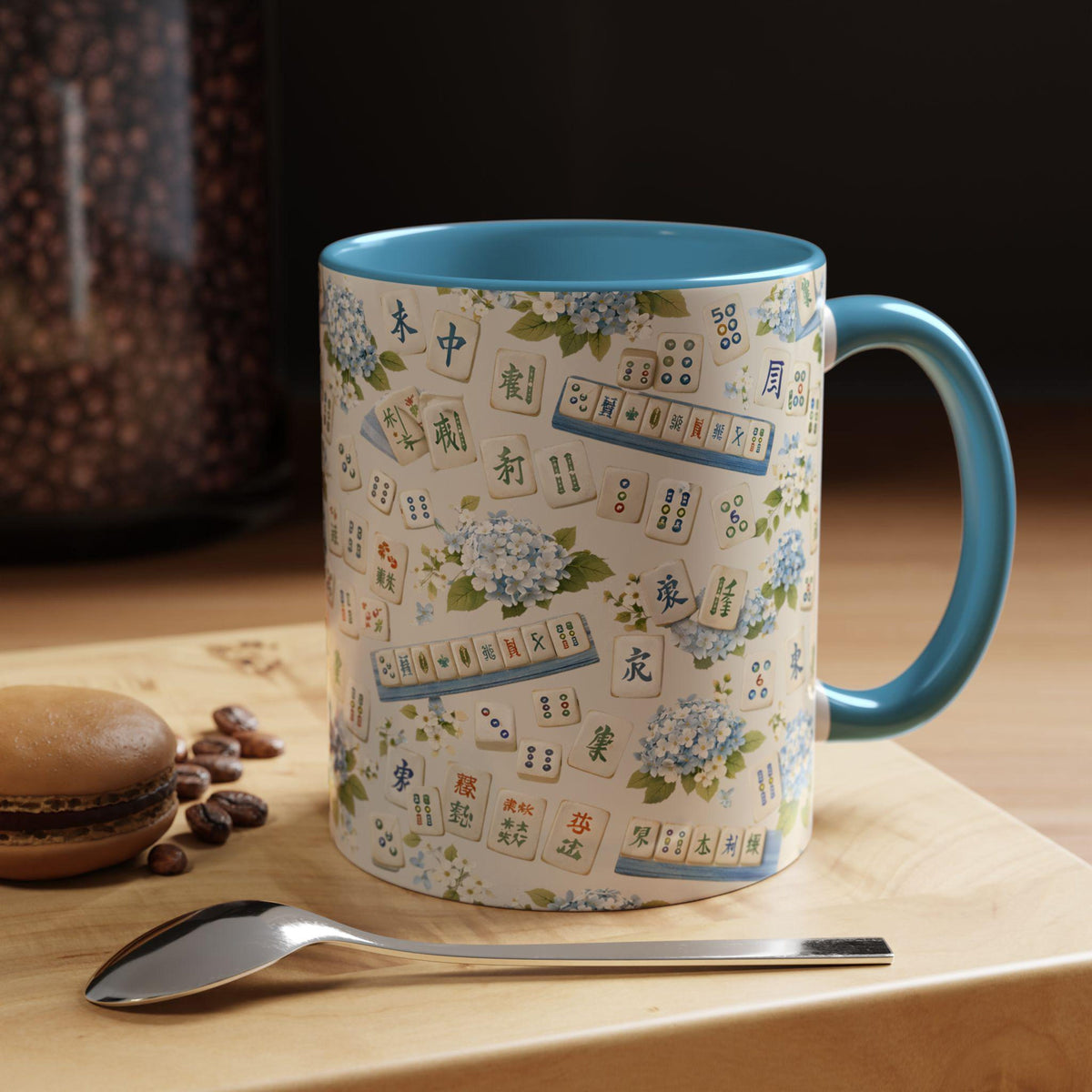 Mahjong Tile Coffee Mug Pink Floral Hydrangea  Mahjong Mom Gift  Coastal Grandmillennial Mahjong Lover Cup  Game Night Coffee Mug 1782986334966.jpg