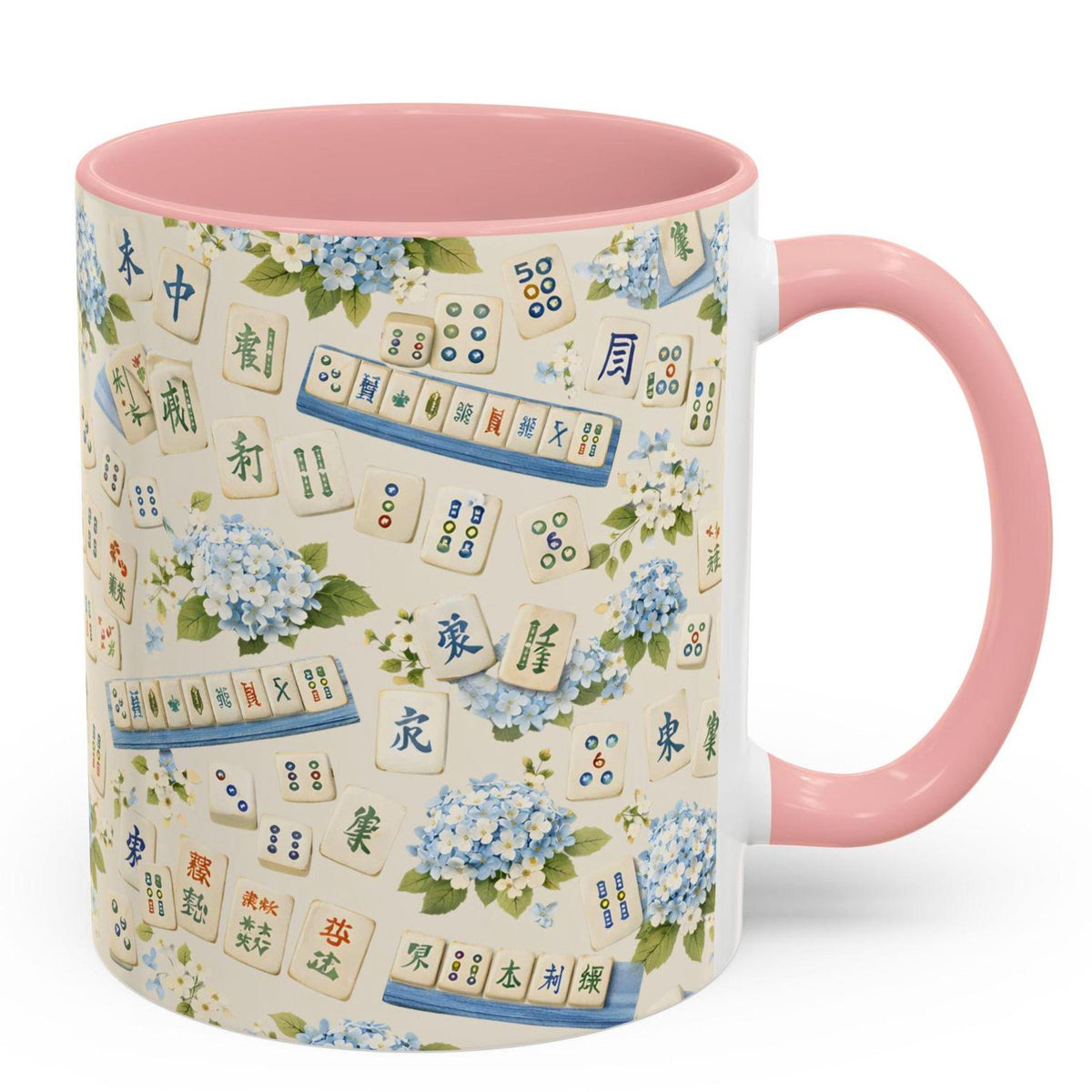 Mahjong Tile Coffee Mug Pink Floral Hydrangea  Mahjong Mom Gift  Coastal Grandmillennial Mahjong Lover Cup  Game Night Coffee Mug 1782986334973.jpg