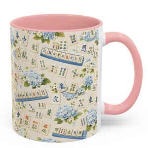 Mahjong Tile Coffee Mug Pink Floral Hydrangea  Mahjong Mom Gift  Coastal Grandmillennial Mahjong Lover Cup  Game Night Coffee Mug 1782986334973.jpg