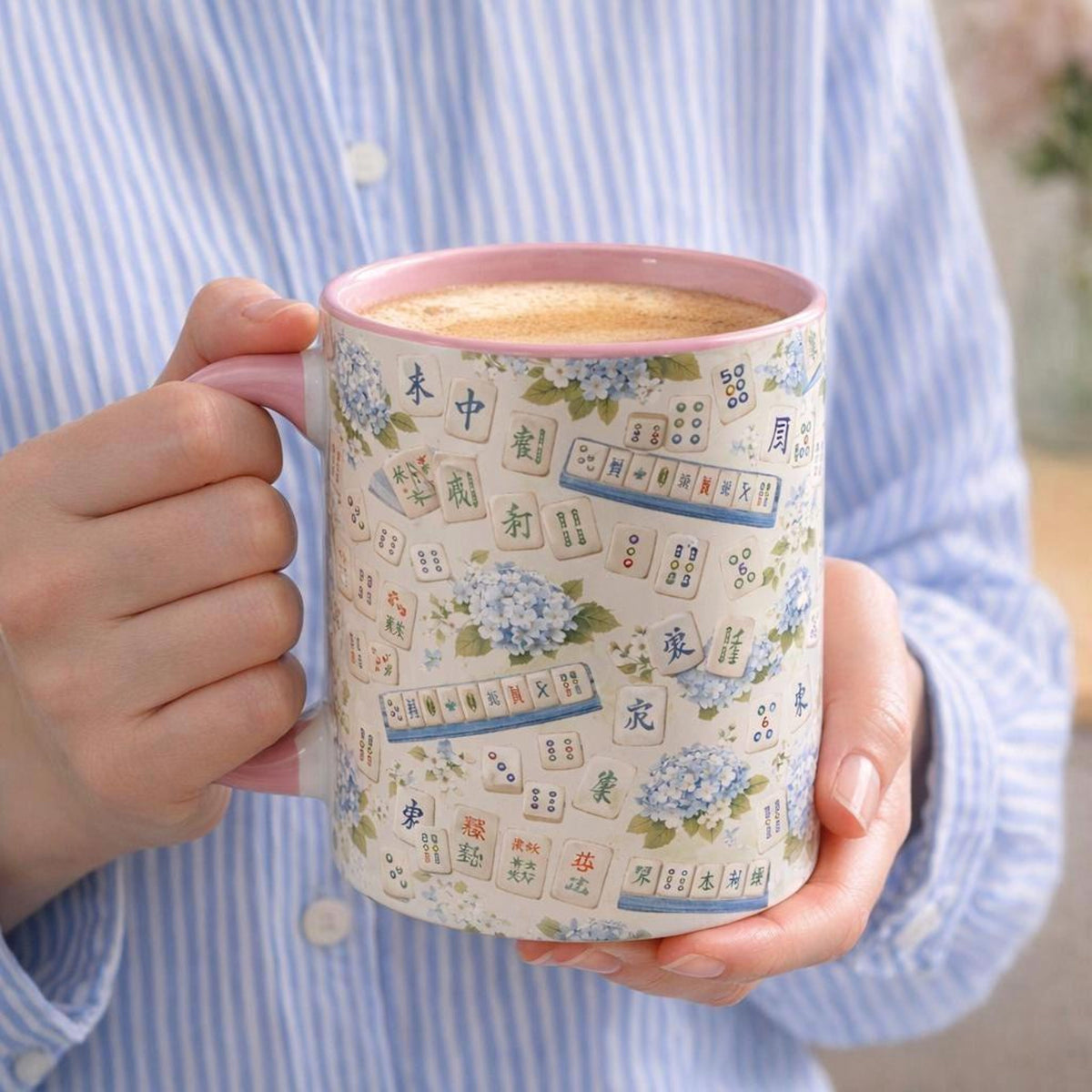 Mahjong Tile Coffee Mug Pink Floral Hydrangea  Mahjong Mom Gift  Coastal Grandmillennial Mahjong Lover Cup  Game Night Coffee Mug 1782986335000.jpg