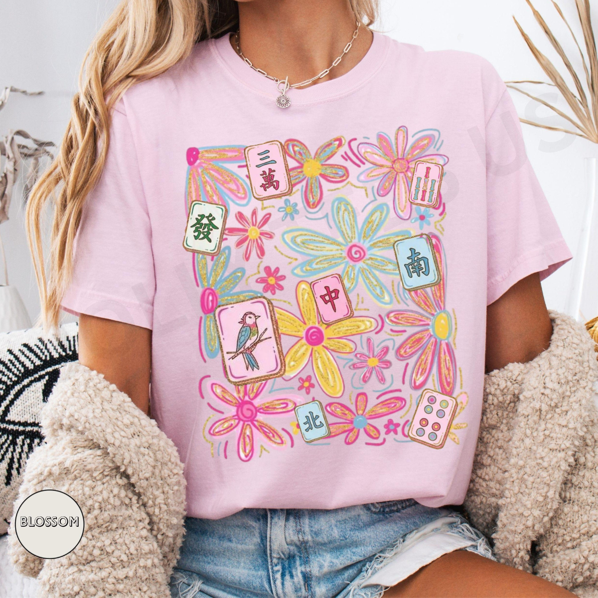 Floral Mahjong Shirt Boho Spring Tile Tee Hidden Crack Dot Bam Shirt Daisy Mahjong Tee Mahjong Ladies Gift Girls Game Night Shirt 1783046587734.png
