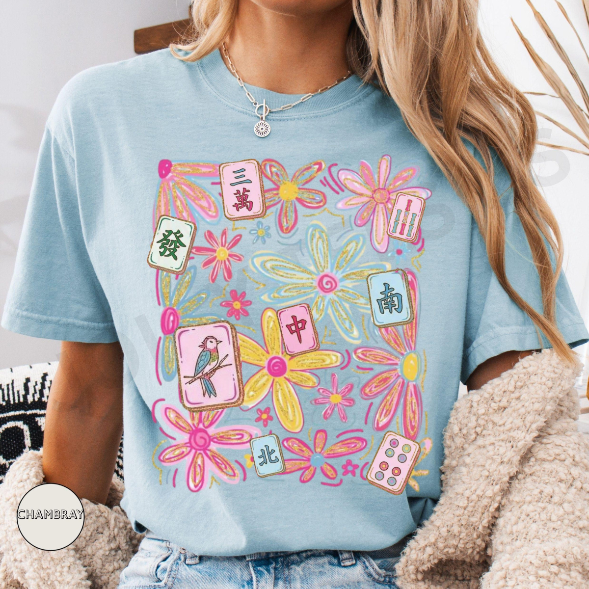 Floral Mahjong Shirt Boho Spring Tile Tee Hidden Crack Dot Bam Shirt Daisy Mahjong Tee Mahjong Ladies Gift Girls Game Night Shirt 1783046588410.png