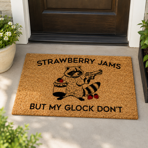 Strawberry Jams But My Glock Dont Doormat Housewarming Gifts Funny Doormat Apartment Doormat Funny Welcome Mat Quirky Gifts Doormat 1783053306605.png