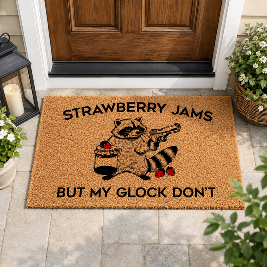 Strawberry Jams But My Glock Dont Doormat Housewarming Gifts Funny Doormat Apartment Doormat Funny Welcome Mat Quirky Gifts Doormat 1783053306649.png