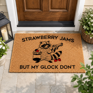 Strawberry Jams But My Glock Dont Doormat Housewarming Gifts Funny Doormat Apartment Doormat Funny Welcome Mat Quirky Gifts Doormat 1783053306649.png